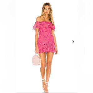 Lovers + Friends Pink Reid Off The Shoulder Lace Mini Dress. Size XSmall